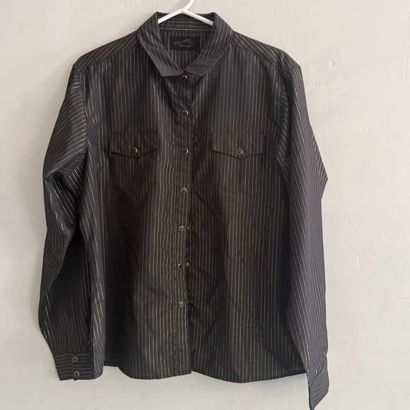 Wrangler Vintage Black and Gold Striped Men's Pearl Snap Button Down Shirt - Picture 3 of 6